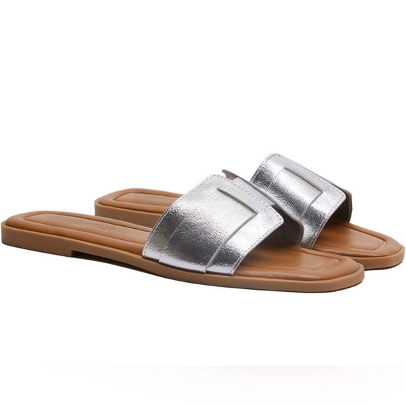 Stratuxx Kaze Womens Flat Sandals Flat Slide Silver Metallic Sandals - Picture 3 of 8